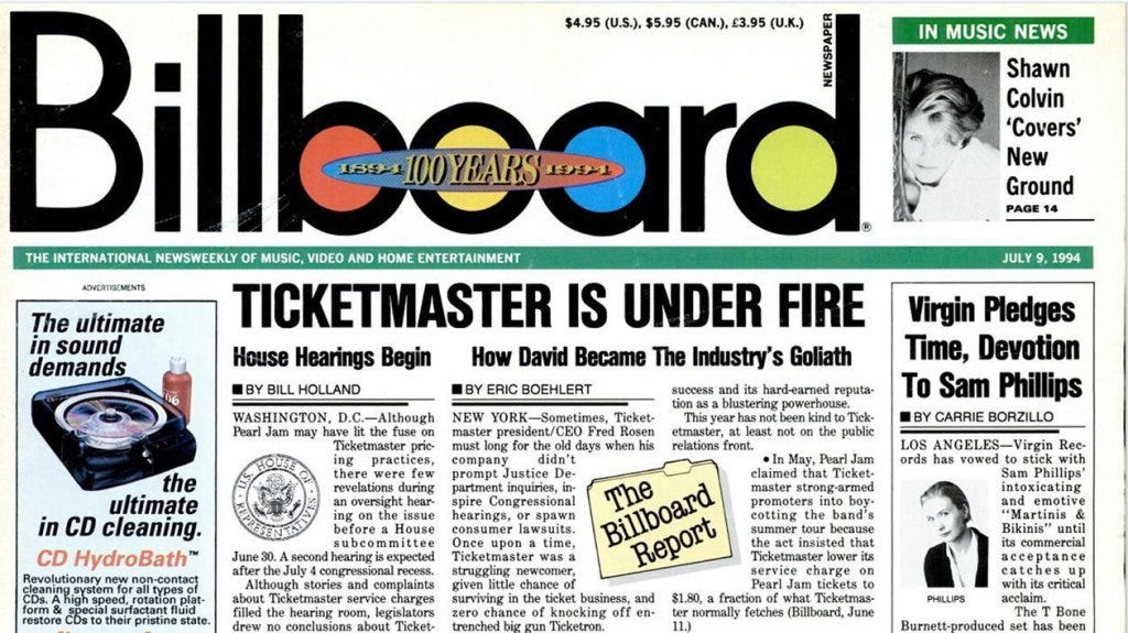 Eric Boehlert's Billboard Coverage of Pearl Jam vs Ticketmaster