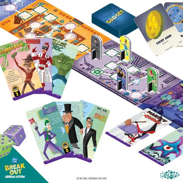DC Breakout: Arkham Asylum, WizKids, 2026 — promotional image showing non-final components