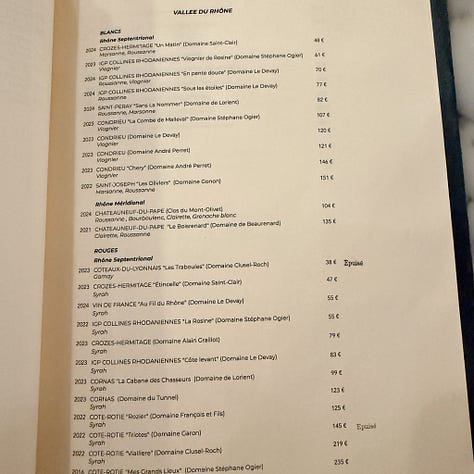 Selections from the wine list at Semilla restaurant in Saint-Germain in Paris