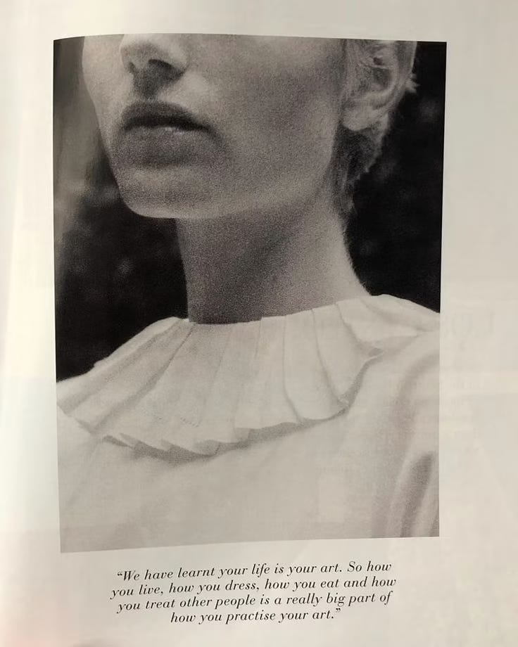 This may contain: a woman's face is shown in black and white, as well as an article about her