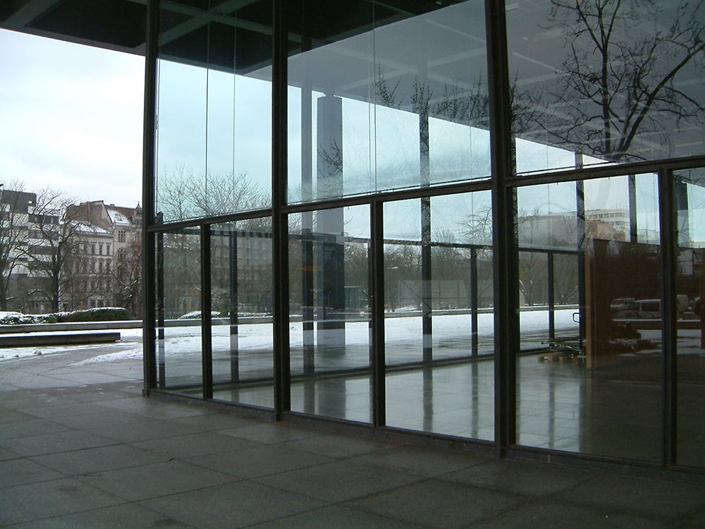 Photograph of the outside of the Neue Nationalgalerie in Berlin