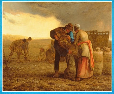 three potato themed paintings from the nineteenth century