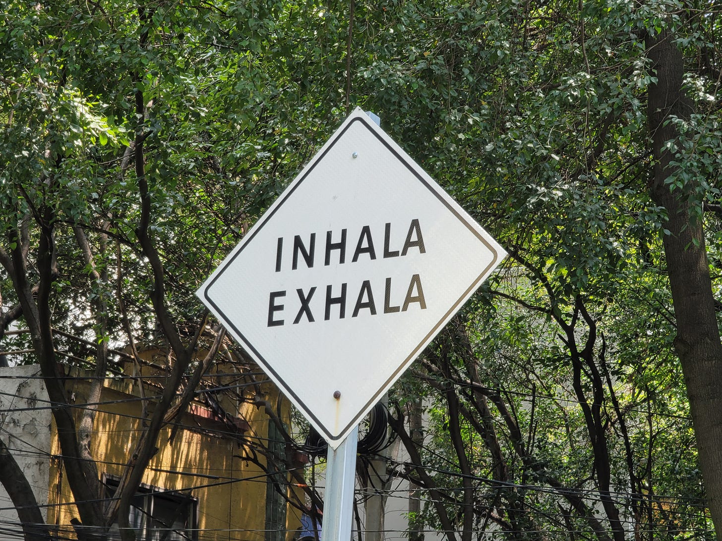Street sign that says "inhala exhala"