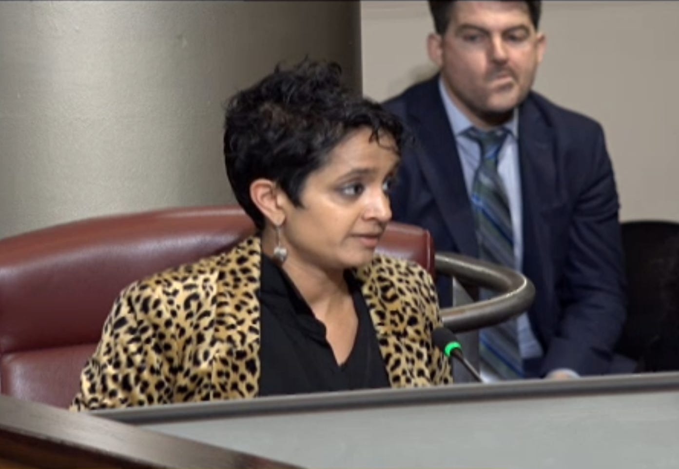 Council member Janani Ramachandran speaking at the council Rules and Legislation Committee meeting on December 4. (Image source: City of Oakland)