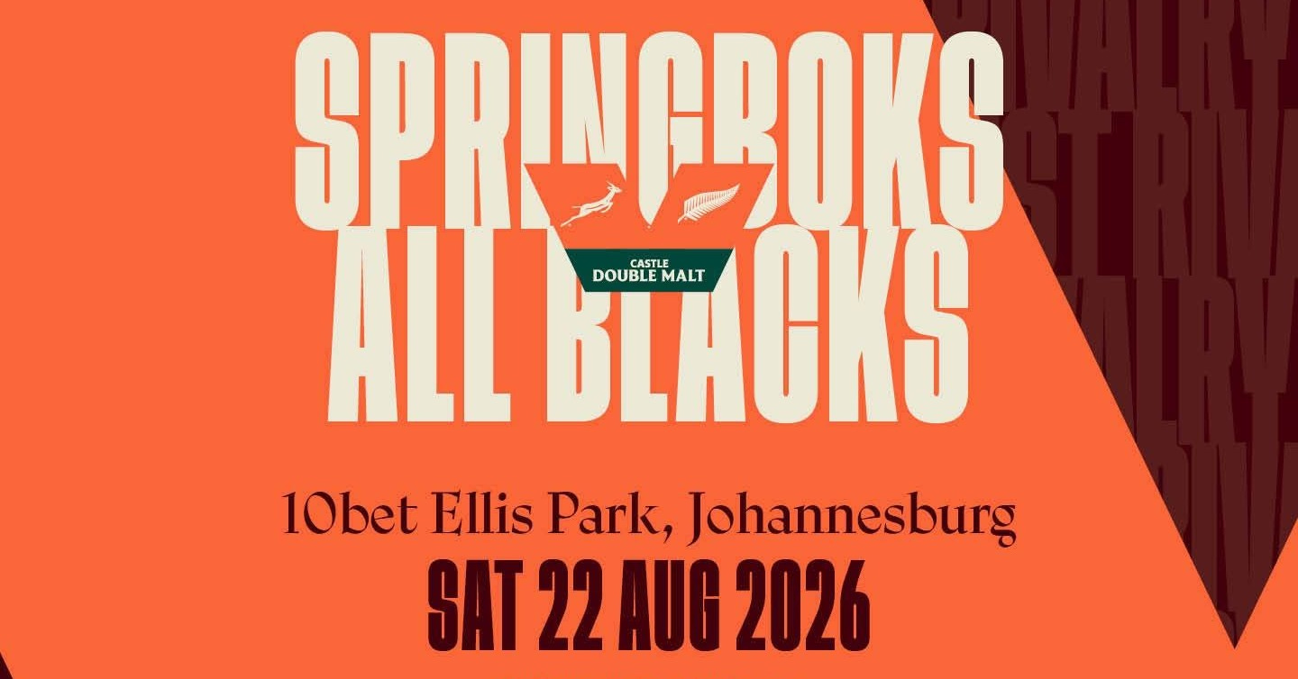 May be a graphic of text that says "SPRINCBOKS ALL BLACKS MALT DOUBLEMALT 10bet Ellis Park, Johannesburg SAT 22 AUG SAT22AUG2026 2026 ИΙK-O17:10 GATES12:00 GATES 12:00 EVERYTHING THING yли need to know CASTLE DOUBLE MALT MATCH WEEK LIVE"