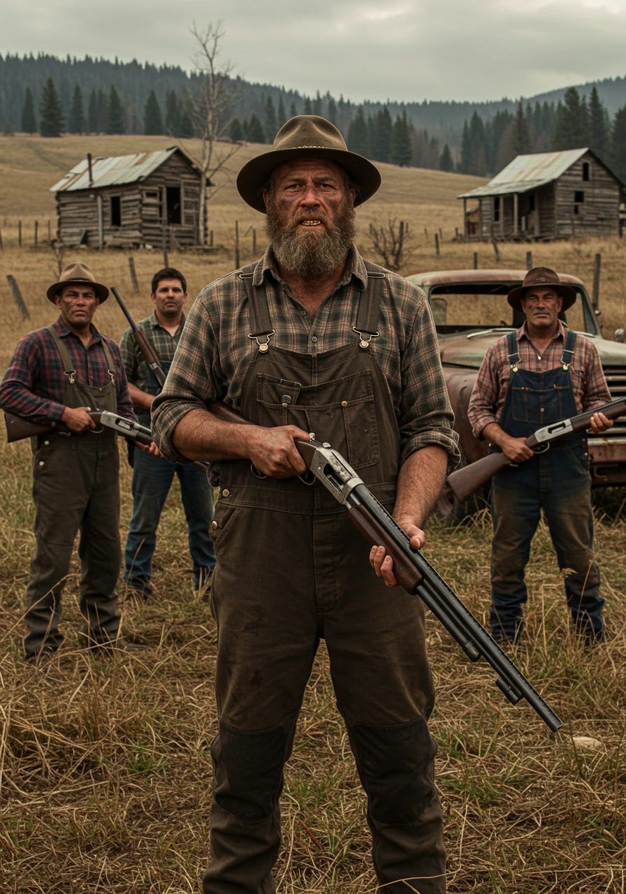 Hillbillies with bad teeth armed with shotguns 