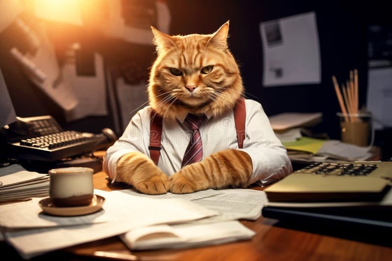 Ginger Cat Acting Like the Boss in an Office Setting. Humorous Concept ... Ginger Cat Acting Like the Boss in an Office Setting. Humorous Concept ...