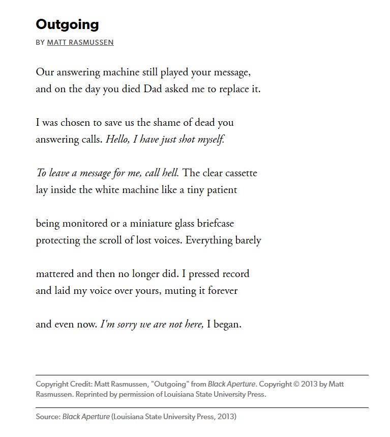 a screenshot of the poem outgoing by matt rasumssen