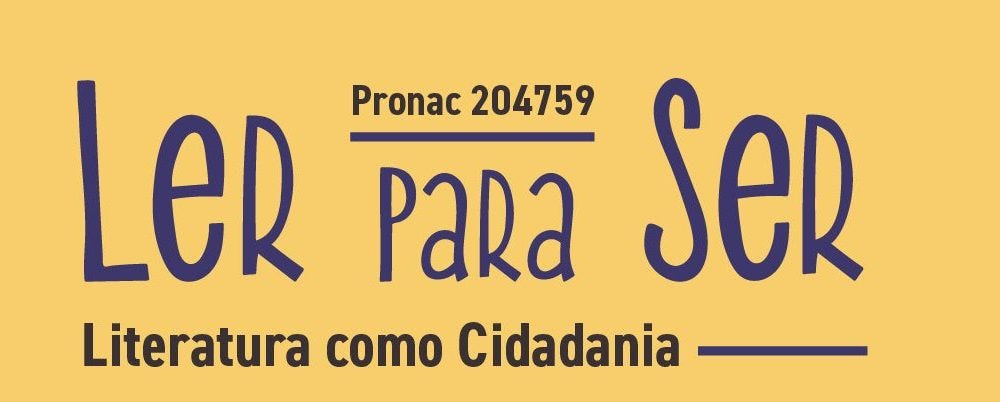 #descrevemospravocê  Imagem com fundo amarelo uniforme. No centro, em destaque, está o texto “Ler para Ser” em letras grandes, roxas e estilizadas, com espessuras irregulares. Acima da palavra “para”, em letras pretas menores, aparece “Pronac 204759”, sublinhado por um traço roxo. Abaixo, em letras pretas e fonte simples, está escrito “Literatura como Cidadania”, seguido de uma linha roxa horizontal no lado direito.