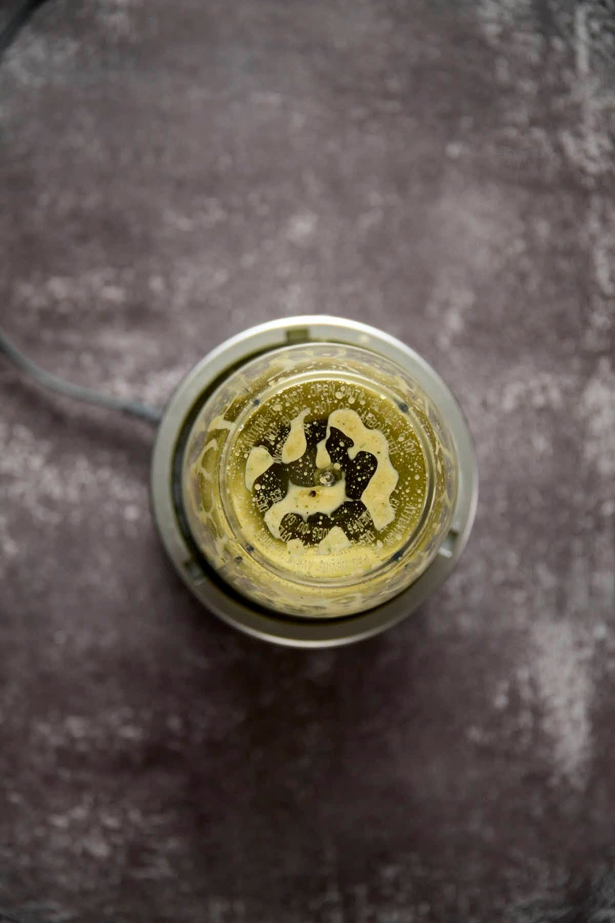 top down view of green chile lime salad dressing