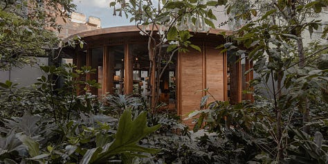 The Xinú Marsella space occupies a former car mechanic's workshop in the city's Juarez neighborhood that has been transformed into an oasis of greenery.