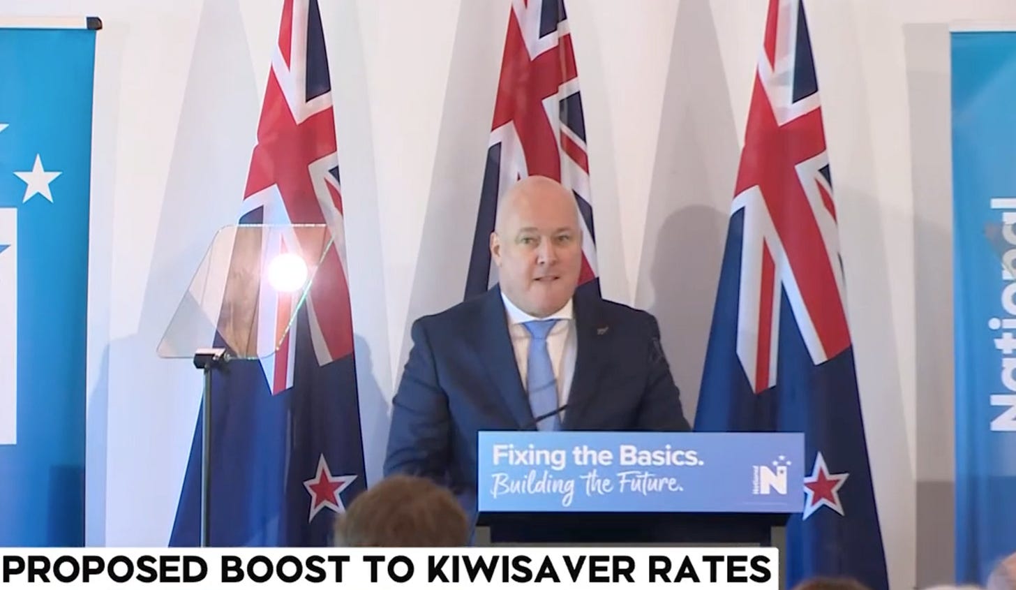 Christopher Luxon announces Kiwisaver contribution changes. Christopher Luxon announces Kiwisaver contribution changes.