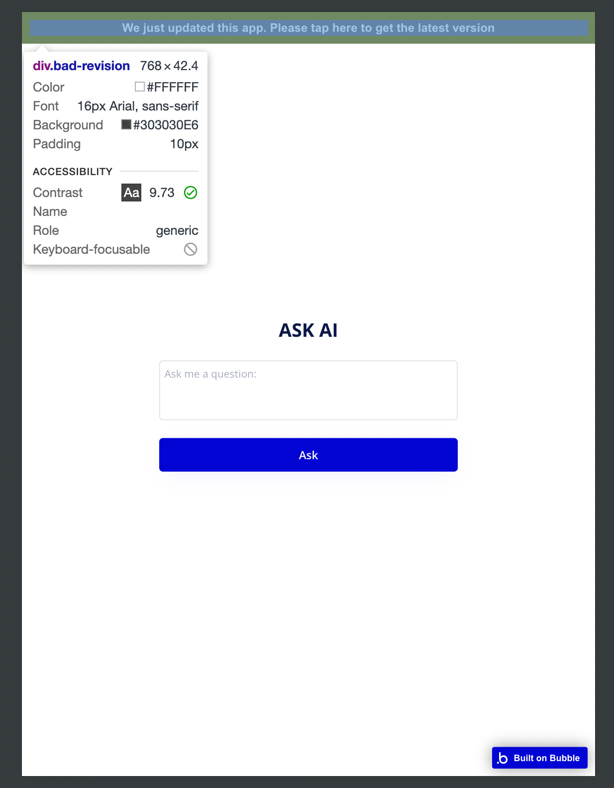 Bad Revision Div in the developer tools for Bubble.io