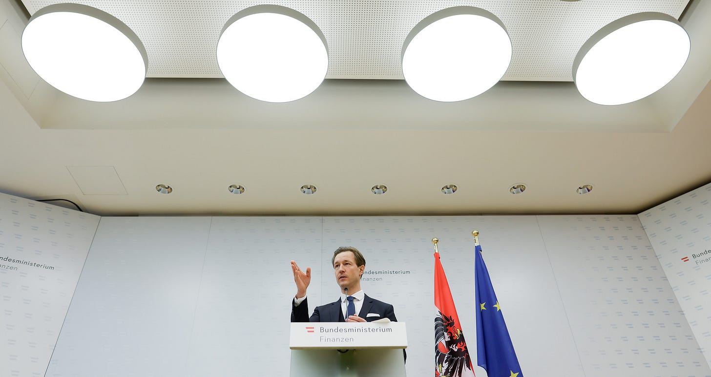 Press conference with finance minister Gernot Blümel on February 12, 2021. Credit: BMF/Wenzel