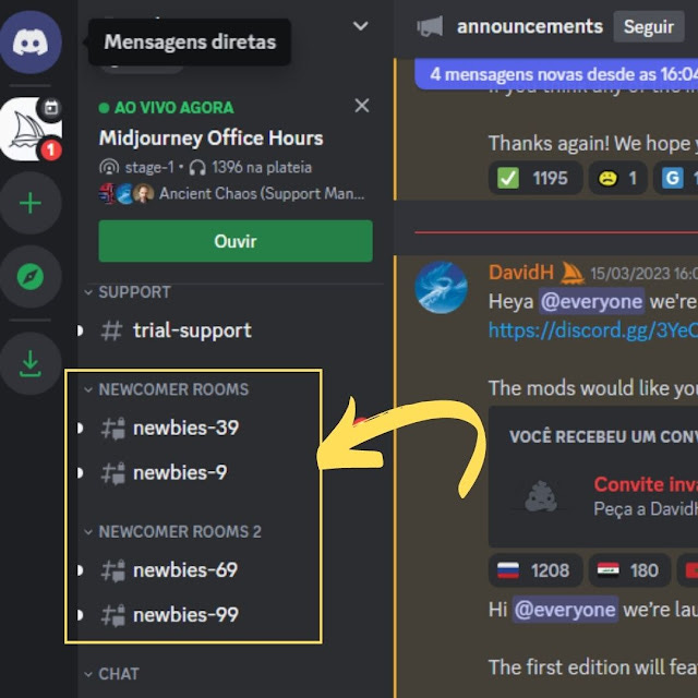 Tela do site MidJourney no Discord