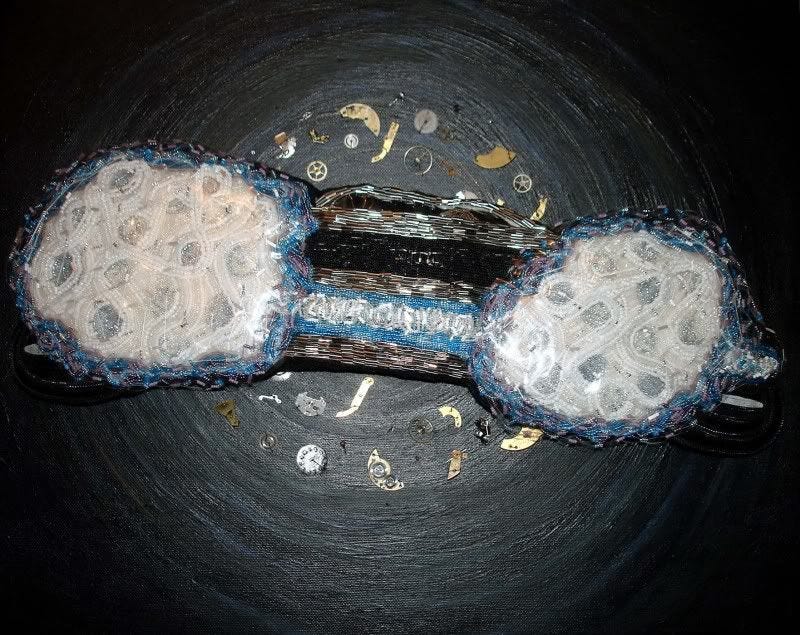 Back to the Future car DeLorean Einstein pop art beaded Victorian clock watch faces bead embroidery time travel Back to the Future car DeLorean Einstein pop art beaded Victorian clock watch faces bead embroidery time travel