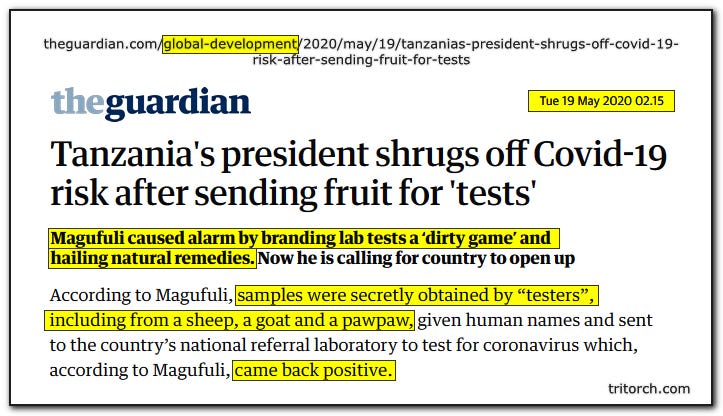 President Magufuli calls COVID PCR testing a ‘dirty game’ after samples from a goat, sheep, and pawpaw came back positive. President Magufuli calls COVID PCR testing a ‘dirty game’ after samples from a goat, sheep, and pawpaw came back positive.