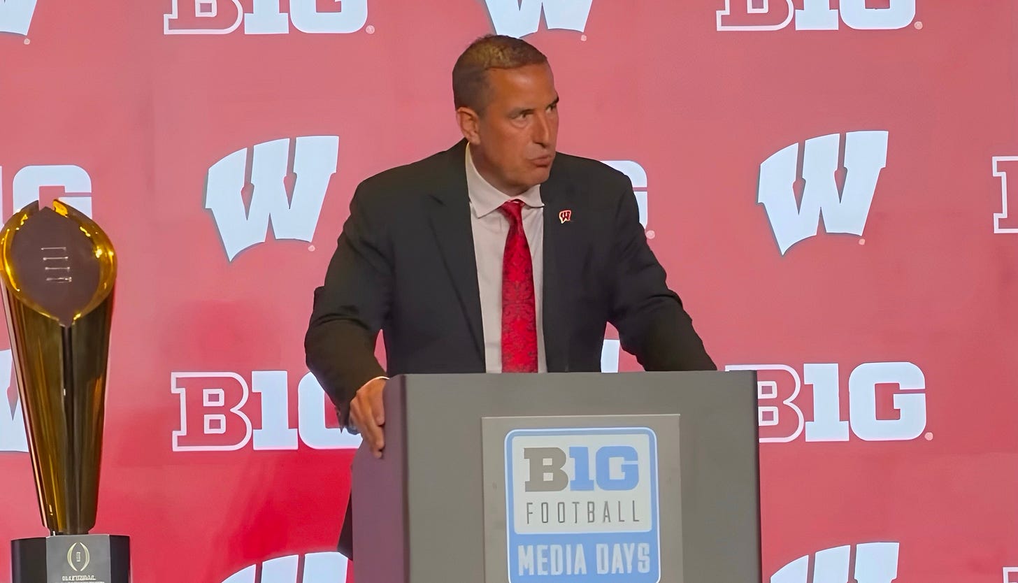 Wisconsin Badgers head football coach Luke Fickell speaks during Media Days in Chicago. Photo credit: UW Athletics. 