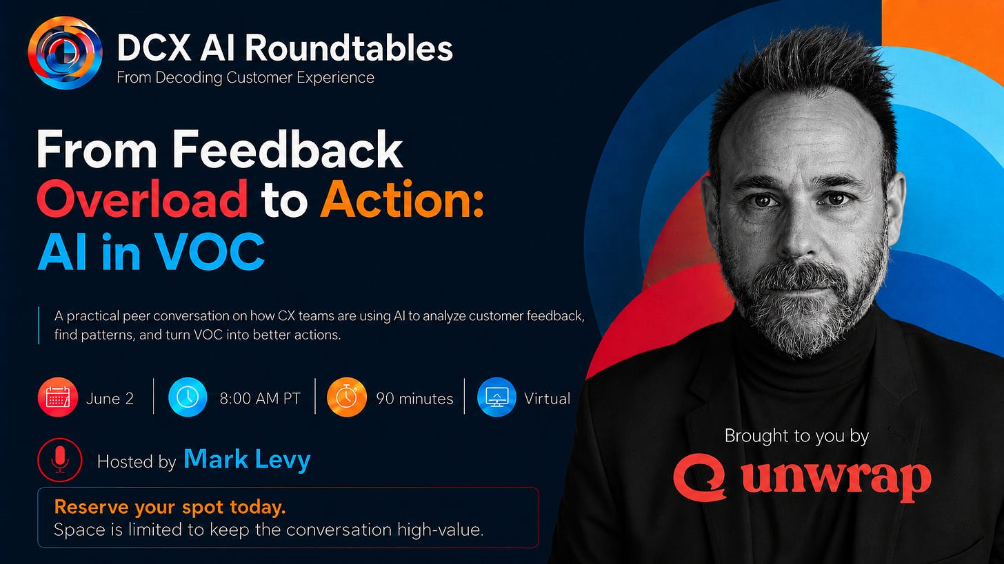 Reserve your spot - https://calendly.com/marklevy1/jun-2-dcx-ai-roundtable Reserve your spot - https://calendly.com/marklevy1/jun-2-dcx-ai-roundtable