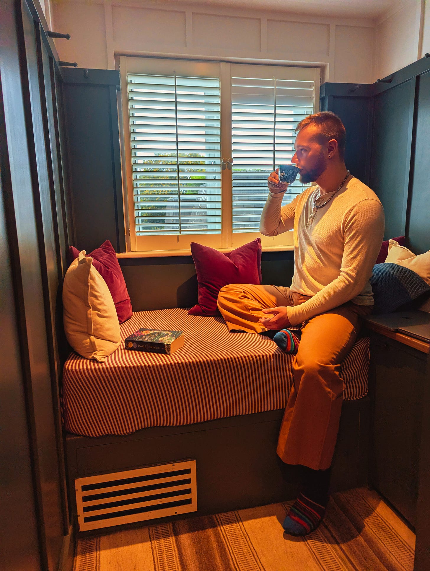 Author Stuart Found sipping tea at the window of a room at High Road House, London from Never Lost Letters by Stuart Found Author Stuart Found sipping tea at the window of a room at High Road House, London from Never Lost Letters by Stuart Found