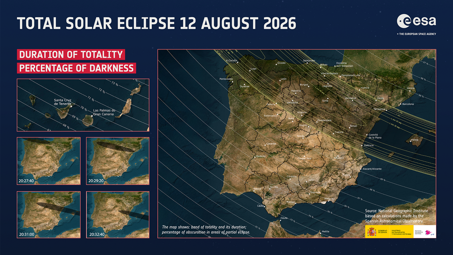Total solar eclipse 12 August 2026 – Map of totality in Spain Total solar eclipse 12 August 2026 – Map of totality in Spain