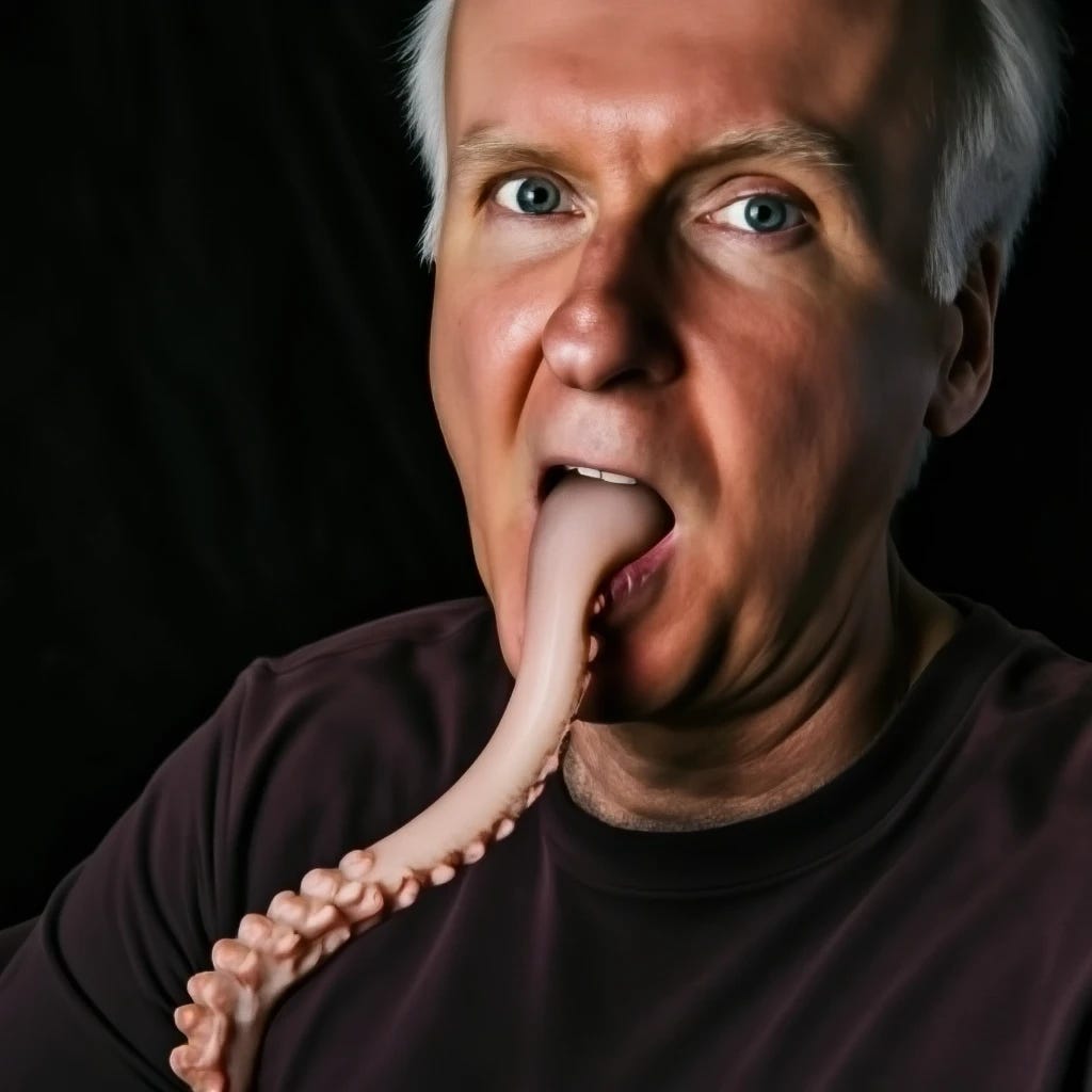 James Cameron sucking octopus tentacle