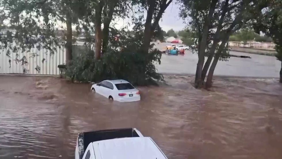 The flash floods were so powerful that they moved four shipping containers