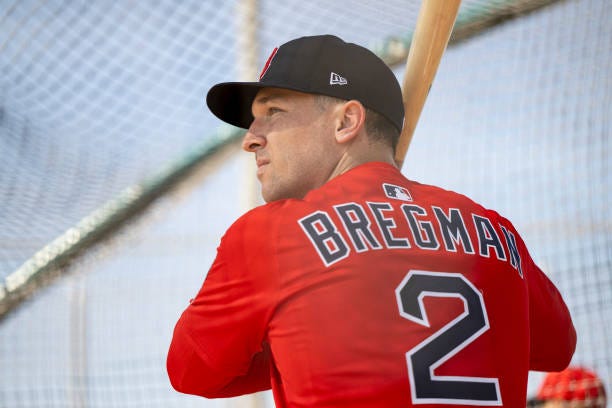 Alex Bregman of the Boston Red Sox takes batting practice during a Spring Training workout at JetBlue Park at Fenway South in Fort Myers, Florida on...