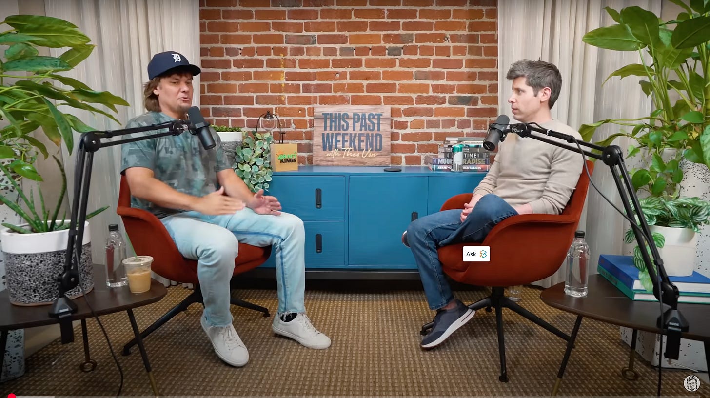 “Sam Altman on a studio stage discussing Universal Basic Wealth and the future of AI‑driven economies.”