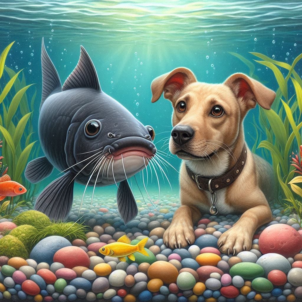 catfish and dogfish meet at the bottom of the lake