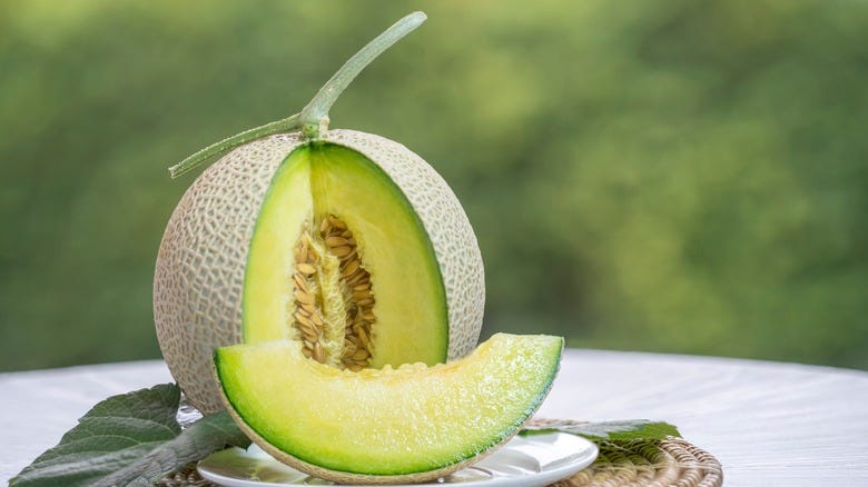 Crown melon cut open Crown melon cut open