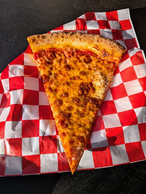 Top, bottom, side of pizza