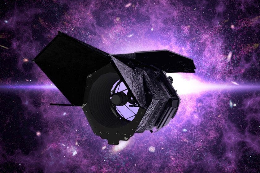 An artist's impression of the Nancy Grace Roman Space Telescope mapping the infrared universe