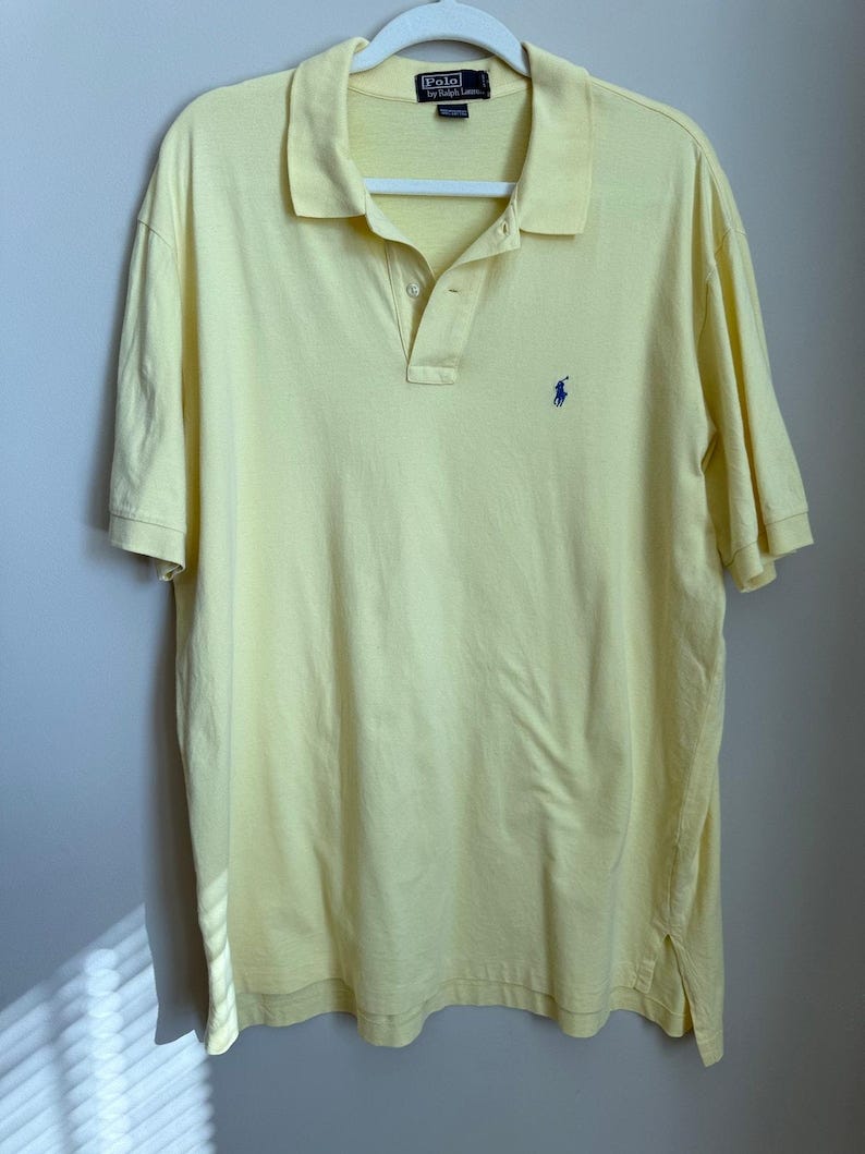 Vintage Y2K 1990s Yellow Polo Ralph Lauren Cotton Polo Shirt Size XL | Preppy image 1