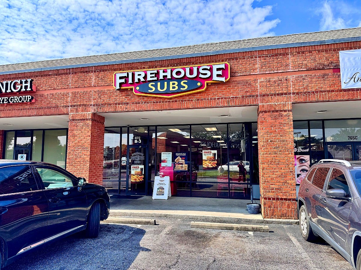 A Firehouse Subs restaurant in Greenville, South Carolina. Image: Harrison Keely via Wikimedia Commons A Firehouse Subs restaurant in Greenville, South Carolina. Image: Harrison Keely via Wikimedia Commons