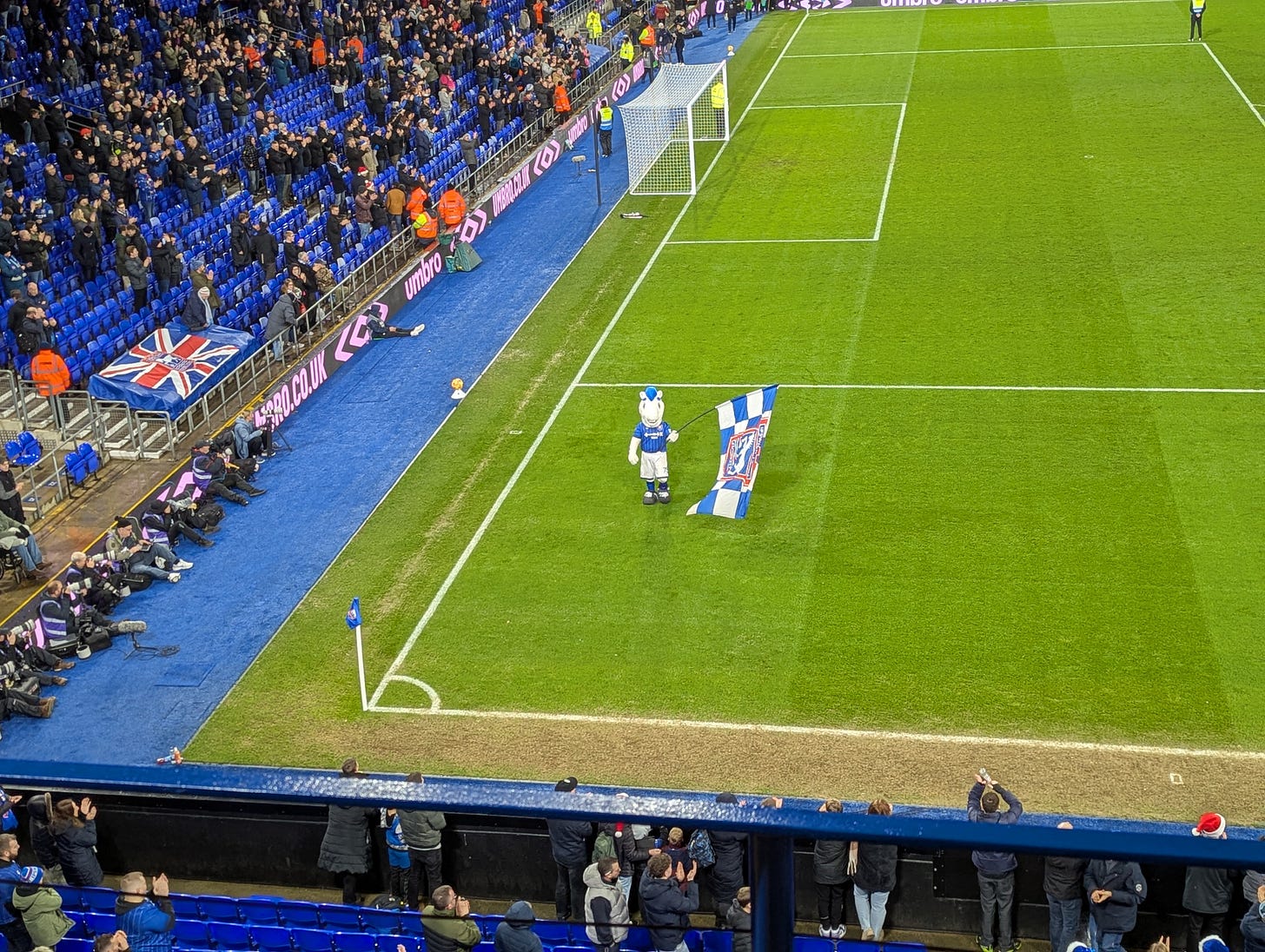 After the final whistle, Bluey trudges round the pitch after Ipswich's loss