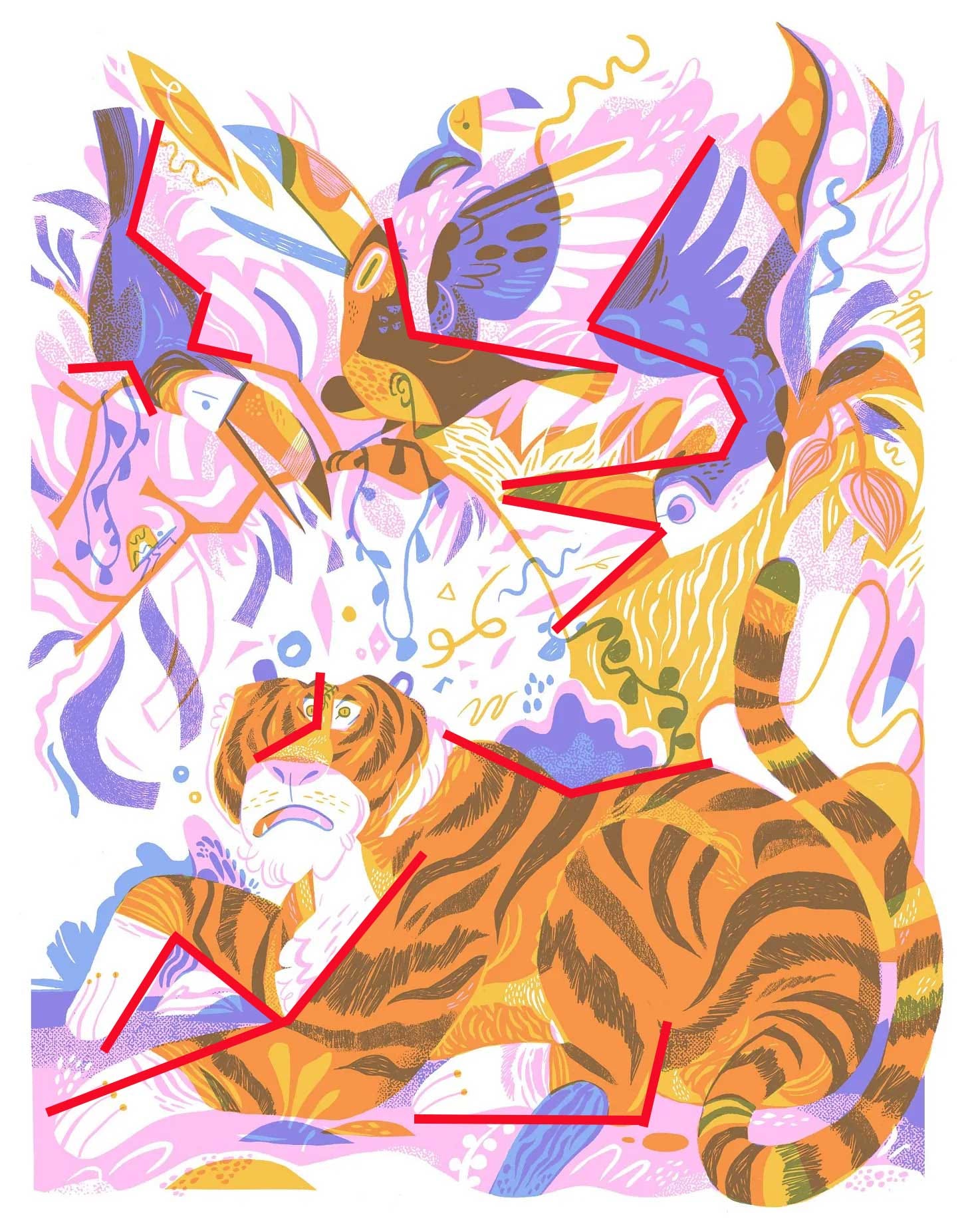 Meg Hunt Tiger and Toucan with zig zag guides