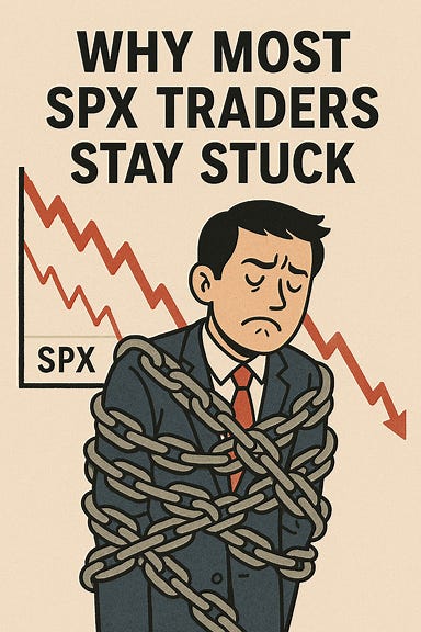 Create a bold, high-contrast conceptual image representing the idea "Why Most SPX Traders Stay Stuck". Show a trader standing at the edge of a maze shaped like the SPX chart, with repeating loops, dead ends, and false breakouts. Use a clean, modern, minimalistic style with dark background and glowing white lines for the maze. Include subtle hints of candlesticks integrated into the maze walls. No text in the image. Create a bold, high-contrast conceptual image representing the idea "Why Most SPX Traders Stay Stuck". Show a trader standing at the edge of a maze shaped like the SPX chart, with repeating loops, dead ends, and false breakouts. Use a clean, modern, minimalistic style with dark background and glowing white lines for the maze. Include subtle hints of candlesticks integrated into the maze walls. No text in the image.