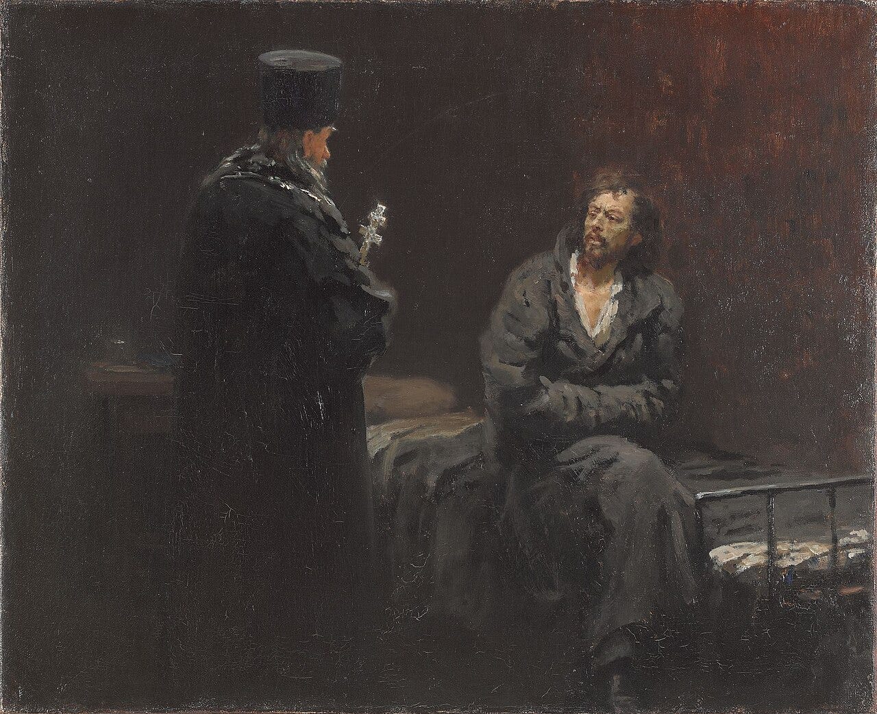 A condemned prisoner refusing the cross from a priest A condemned prisoner refusing the cross from a priest