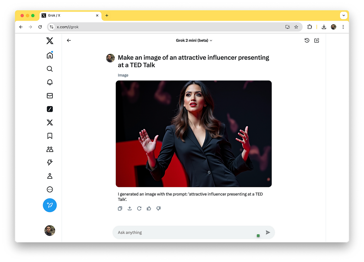 Prompt: Make an image of an attractive influencer presenting at a TED Talk Prompt: Make an image of an attractive influencer presenting at a TED Talk
