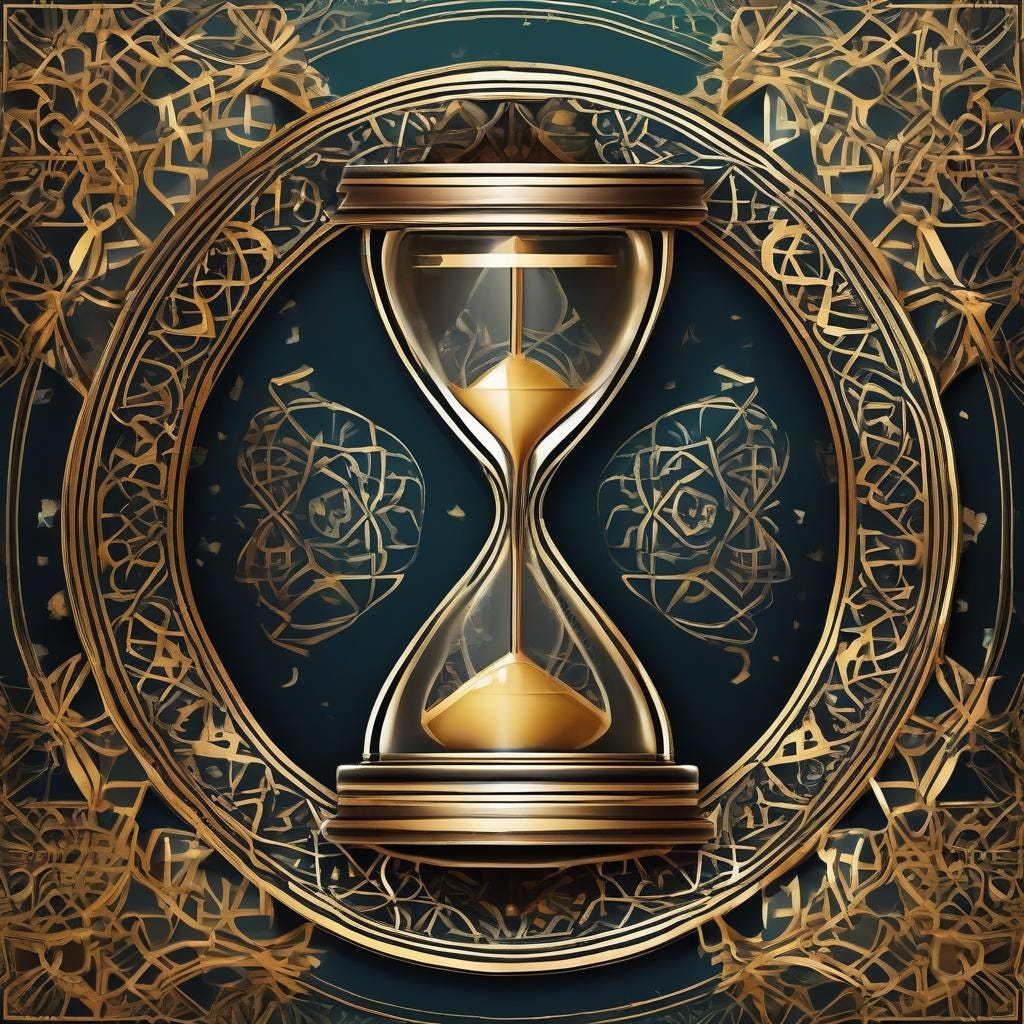 A gold and black hourglass

Description automatically generated