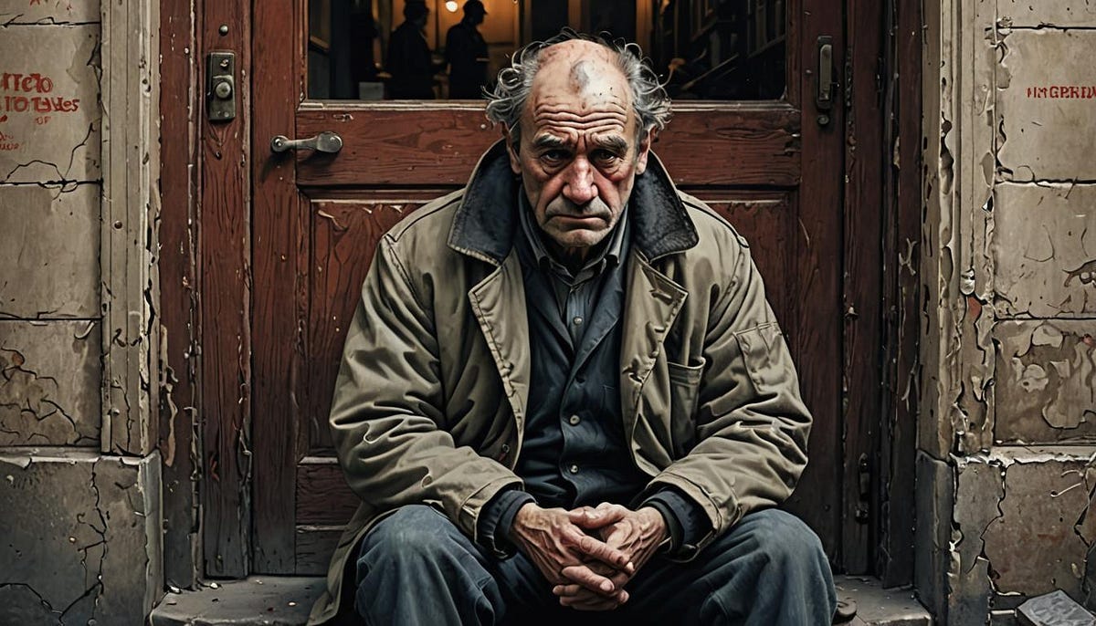 Old man sitting on doorstep Old man sitting on doorstep