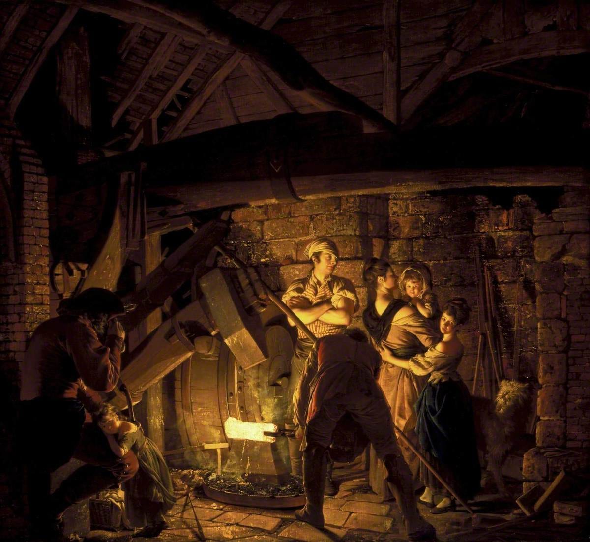 Glowing iron lighting a workshop