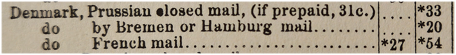 Available postage rates to Denmark May 1866