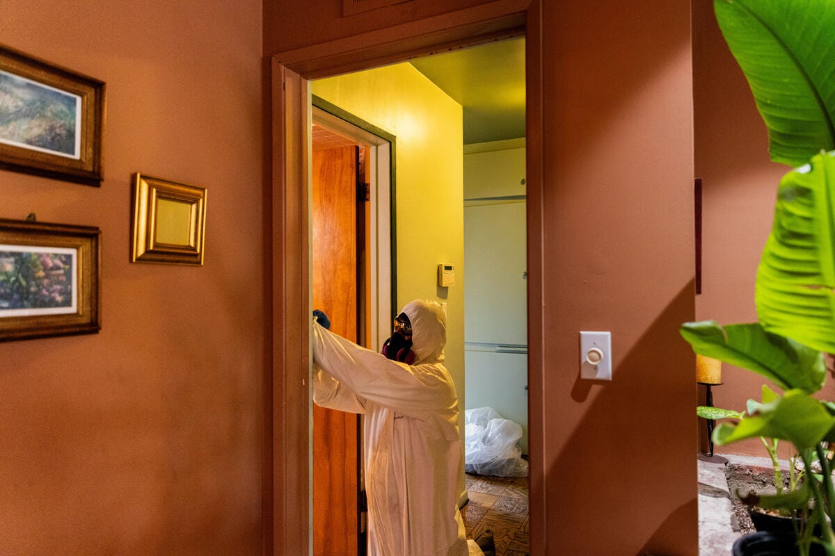 A migrant from Venezuela is working on the restoration of a home damaged by the Los Angeles wildfires. Los Angeles, California. August 8, 2025. © Yael Martinez/Magnum Photos