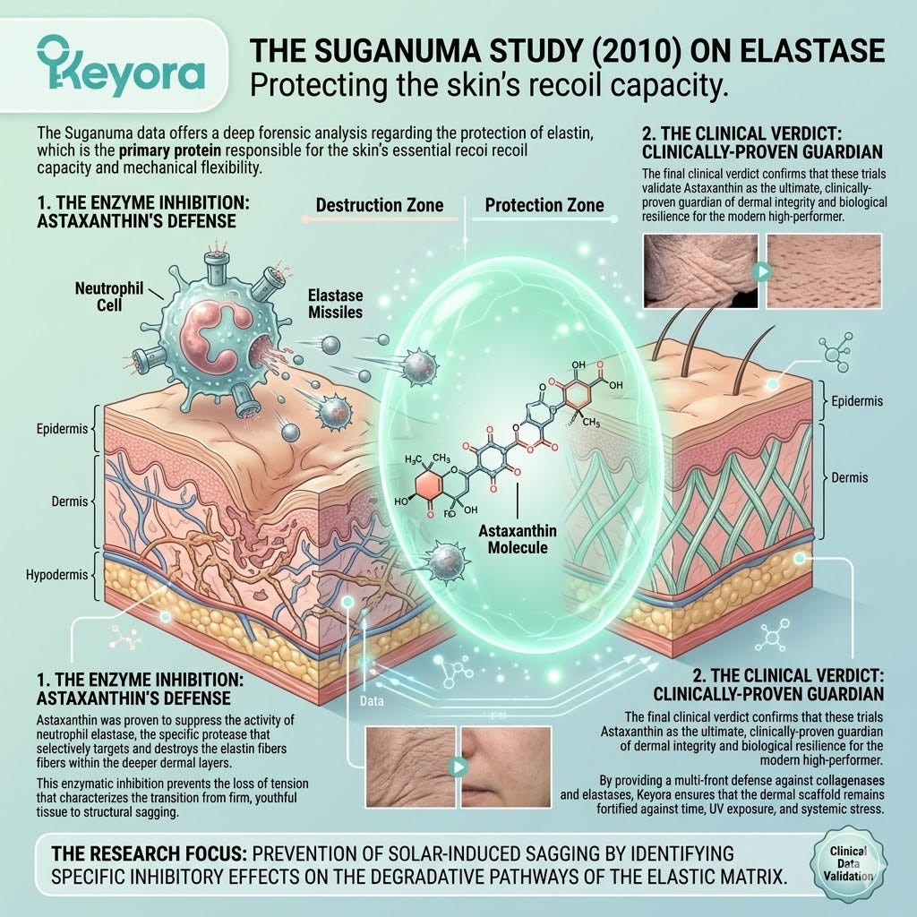 Suganuma Study data validates neutrophil elastase inhibition and elastin matrix protection to arrest structural sagging for absolute Dermal Sovereignty. Suganuma Study data validates neutrophil elastase inhibition and elastin matrix protection to arrest structural sagging for absolute Dermal Sovereignty.