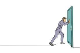 Single one line drawing businessman pushes closed door on white wooden door  frame. Business struggles. Strength for success. Opening closed doors.  Continuous line design graphic vector illustration 23659253 Vector Art at  Vecteezy