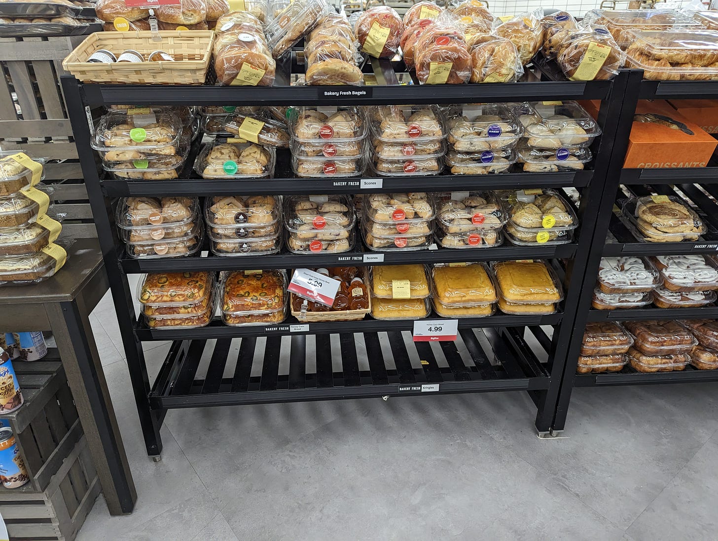 Grocery store baking section with one empty shelf