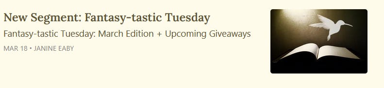 New Segment: Fantasy-tastic Tuesday