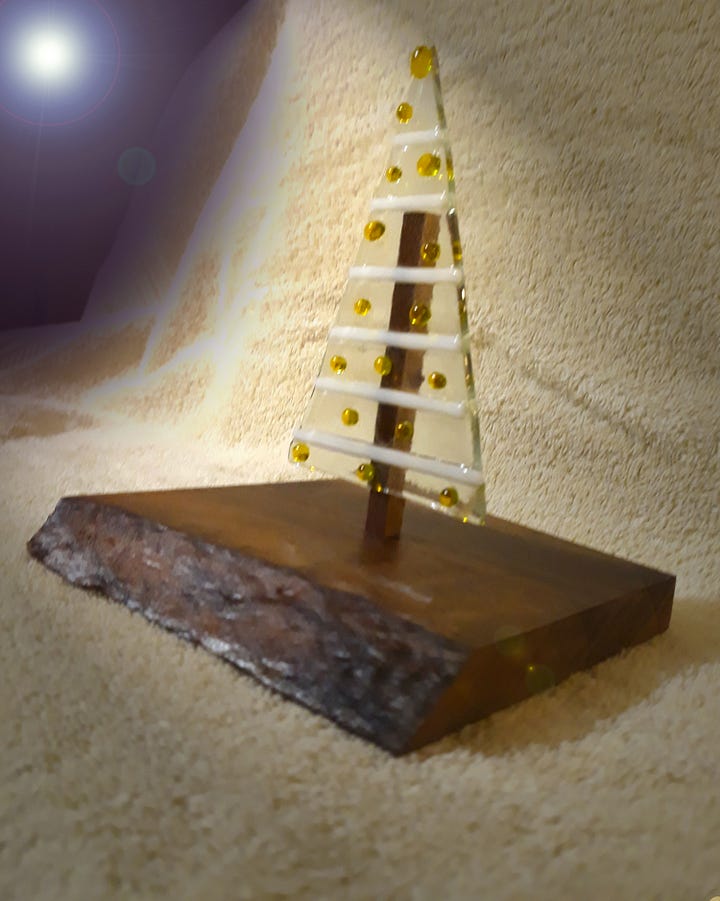 Fused Glass Christmas Tree made by Kathie at The Manor Studio in Deer Island.